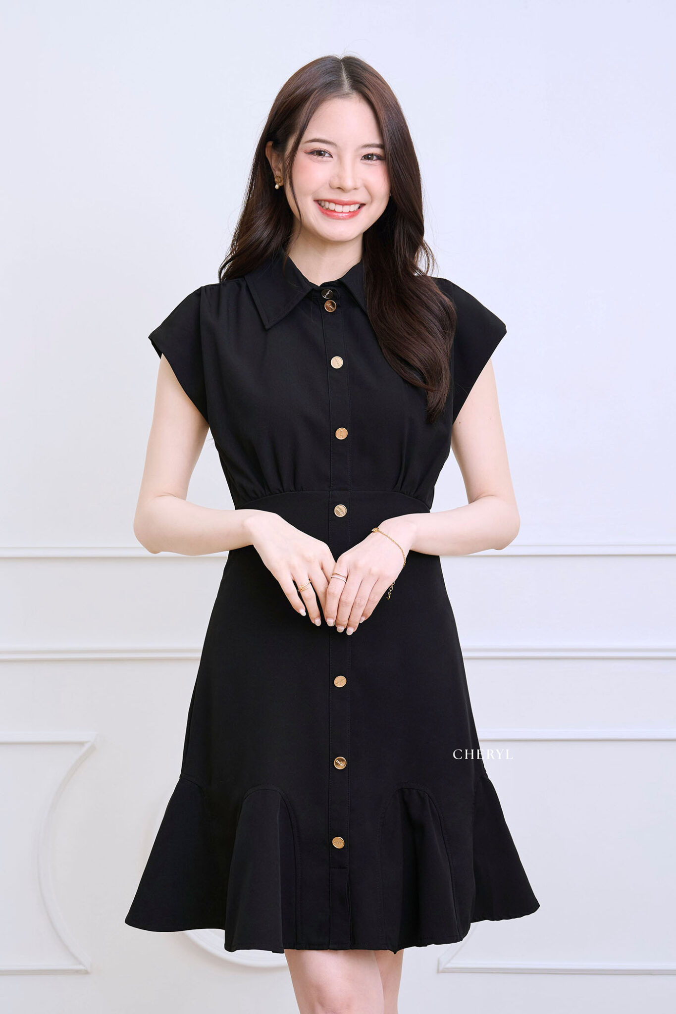 Philippa Drapy Button Dress Black